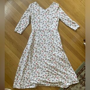 PACT Women's Alpine Floral Fit & Flare 3/4 Sleeve Dress